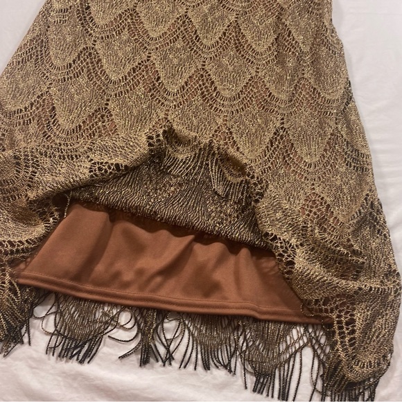 S L Fashions Vintage Mini Dress Women’s 12 Gold Sleeveless Fringe Dress Lace - Picture 7 of 8